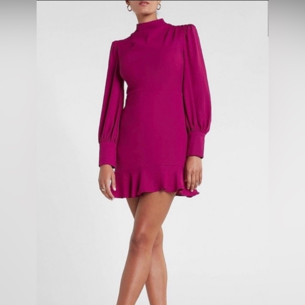 Express Magenta Long Sleeve Ruffled Dress Sz M